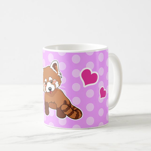 Roter Panda mit Herzen und rosa Tupfen Kaffeetasse (VorderseiteRechts)