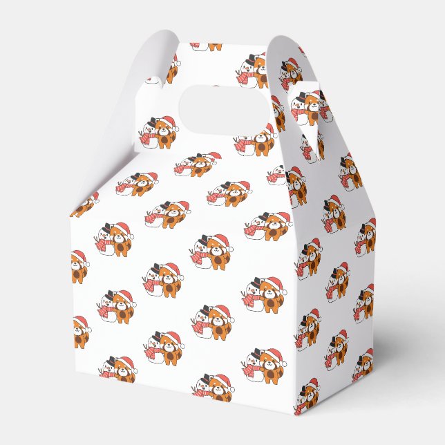 Roter Panda mit Schneemann im Winter zu Weihnachte Geschenkschachtel (Vorderseite)