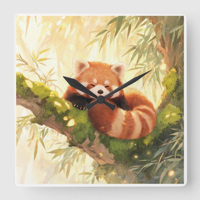 Roter Panda Quadratische Wanduhr (Vorderseite)