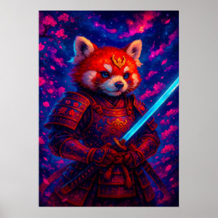 Roter Panda Samurai mit Gflüsterer Katana-Fantasie Poster