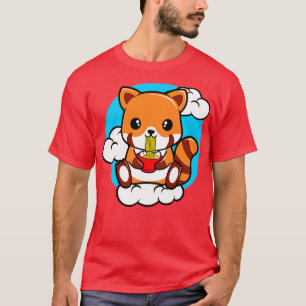 Roter Panda sitzt auf einer Wolke und isst Ramen T-Shirt