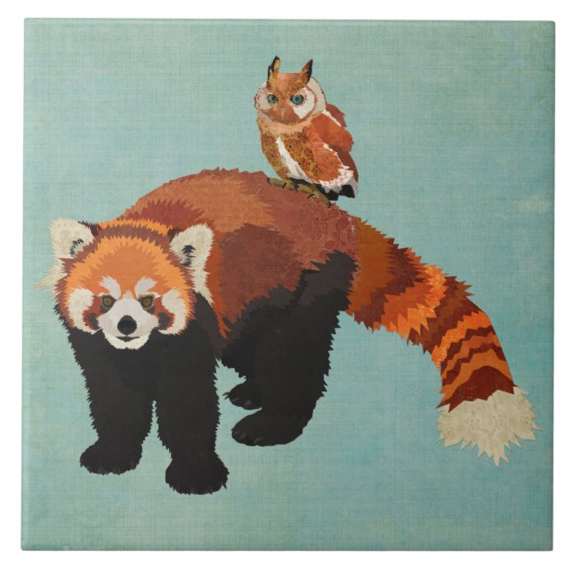 Roter Panda-u. Eulen-Fliese Fliese (Vorderseite)