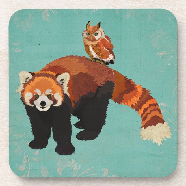 Roter Panda-u. Eulen-Untersetzer Untersetzer (Vorderseite)