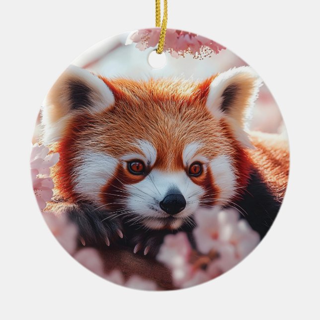 Roter Panda unter den Kirschblüten Keramik Ornament (Vorne)