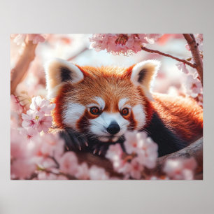 Roter Panda unter den Kirschblüten Poster
