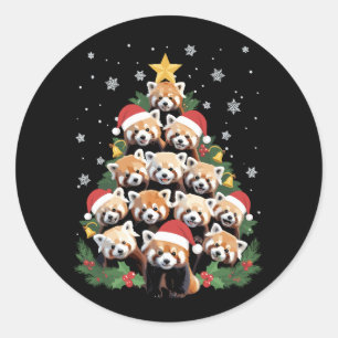 Roter Panda Weihnachtsbaum Lustiges Tier Runder Aufkleber
