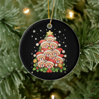 Roter Panda-Weihnachtsbaum-Tier-Weihnachtslicht-Fe Keramik Ornament