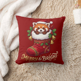 Roter Panda-Weihnachtsstrumpf Merry & Bright Kissen