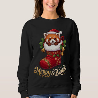 Roter Panda-Weihnachtsstrumpf Merry & Bright Sweatshirt