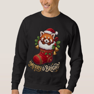 Roter Panda-Weihnachtsstrumpf Merry & Bright Sweatshirt