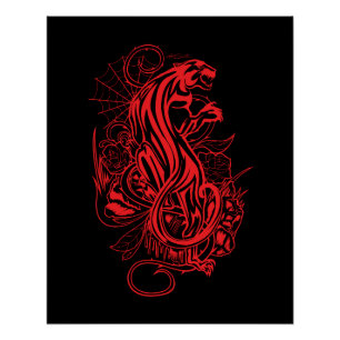 Roter Panther Gothic-Tätowierstil Fette Dunkle Wan Poster