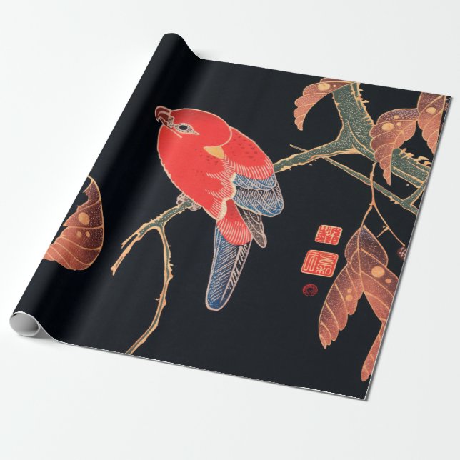 Roter Papagei am Zweig eines Baumes von Ito Jakuch Geschenkpapier (Ungerollt)