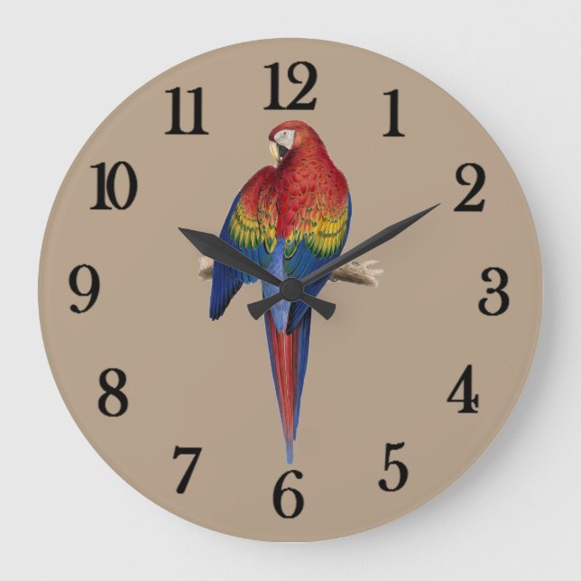 Roter Papagei Große Wanduhr (Vorderseite)