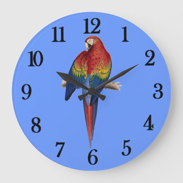 Roter Papagei Große Wanduhr (Vorderseite)