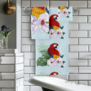 Roter Papagei Tropischer Vogelsittich Badhandtuch Set