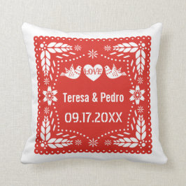Roter Papel Picado Liebhaber von Vögeln Hochzeitsf Kissen