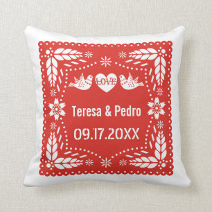 Roter Papel Picado Liebhaber von Vögeln Hochzeitsf Kissen