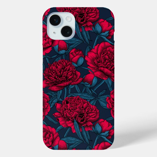 Roter Peelinggarten auf dunkelblau Case-Mate iPhone Hülle (Rückseite)