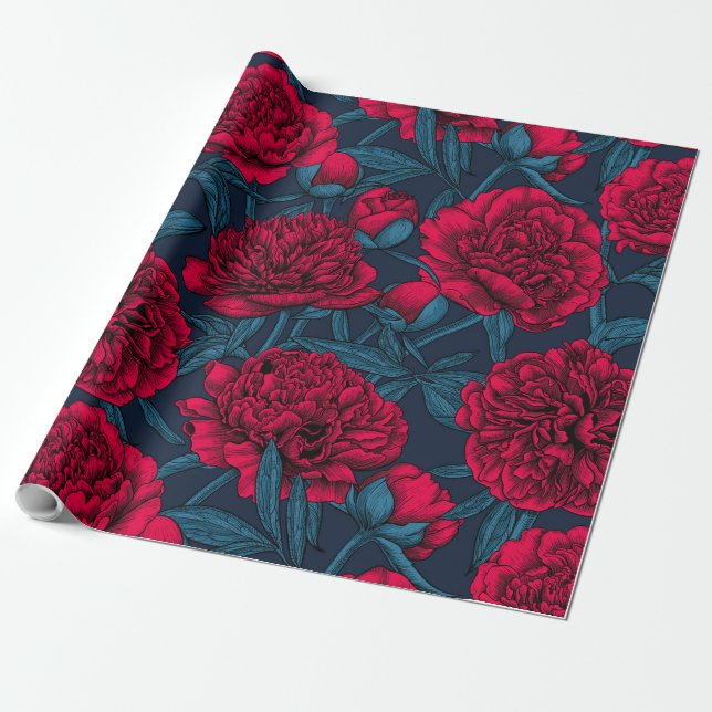 Roter Peelinggarten auf dunkelblau Geschenkpapier (Ungerollt)