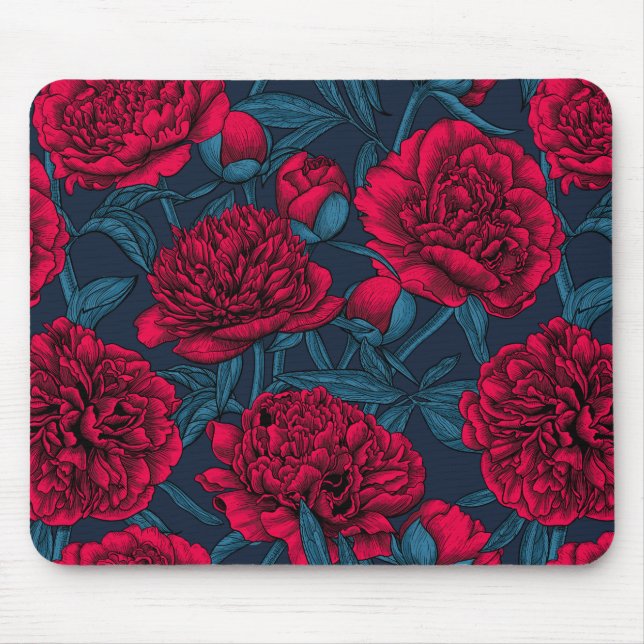Roter Peelinggarten auf dunkelblau Mousepad (Vorne)