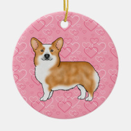 Roter Pembroke walisischer Corgi auf rosa Herzen m Keramik Ornament