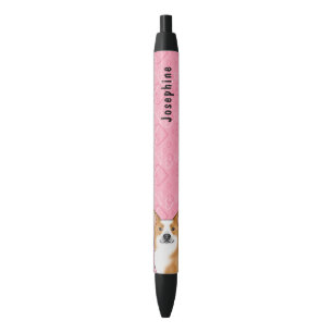 Roter Pembroke walisischer Corgi auf rosa Herzen m Kugelschreiber