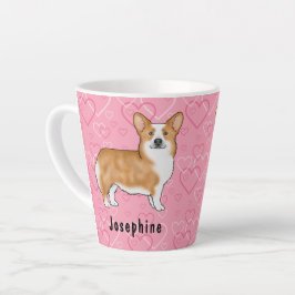 Roter Pembroke walisischer Corgi auf rosa Herzen m Milchtasse