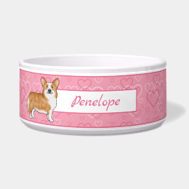 Roter Pembroke walisischer Corgi auf rosa Herzen m Napf
