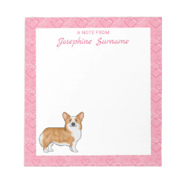 Roter Pembroke Walisischer Corgi auf rosa Herzen m Notizblock