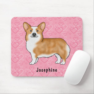 Roter Pembroke Welsh Corgi auf rosa Herzen mit Nam Mousepad