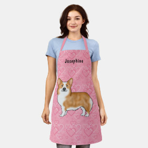 Roter Pembroke Welsh Corgi auf rosa Herzen mit Nam Schürze
