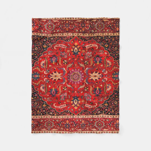 Roter persischer Teppich aus Maschhad Fleecedecke (Vorderseite)