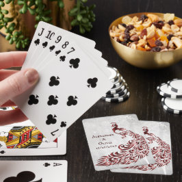 Roter Pfauenleaf Gastgeschenk Hochzeit Karte Spielkarten