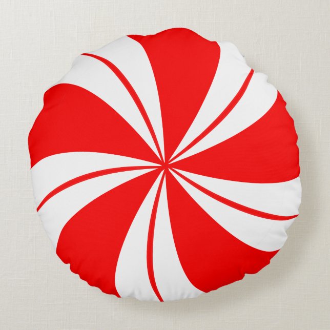 Roter Pfefferminz Weihnachtskissen Rundes Kissen (Rückseite)