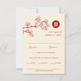 Roter Pfirsich/Pflaumenblossom Doppelglückssehen RSVP Karte