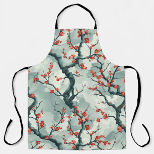 Roter Pflaumenblüten-Salbei-Grün-Tusche-Waschmuste Schürze