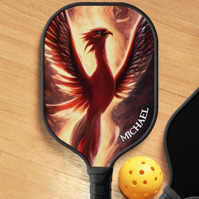Roter Phoenix mit Flammenbrand Pickleball Schläger (red rising phoenix pickleball paddle)