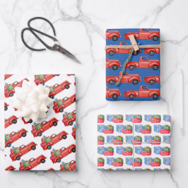 Roter Pick-up LKW und Präsentationen Geschenkpapier Set