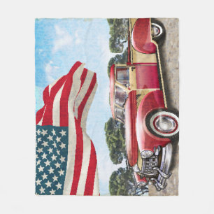 Roter Pickup-Truck: Amerikanische Flagge Vintage Fleecedecke
