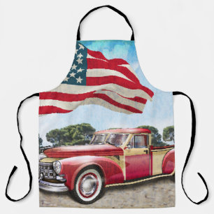 Roter Pickup-Truck: Amerikanische Flagge Vintage Schürze