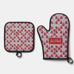 Roter Pilz - Blau und Rot Ofenhandschuh & Topflappen-Set