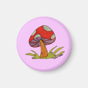Roter Pilz mit violettem Hintergrund Magnet