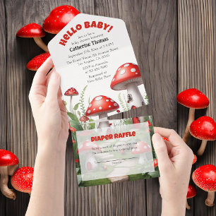 Roter Pilz Schwamm Wald Babyparty All In One Einladung