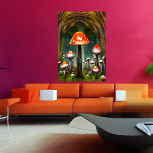 Roter Pilzwald   AI Art Poster