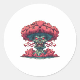 Roter Pilzwolken-Monster-Aufkleber Runder Aufkleber