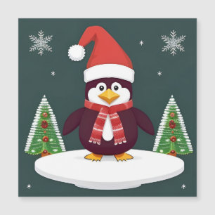 Roter Pinguin der Weihnachtsmannmütze Magnetkarte