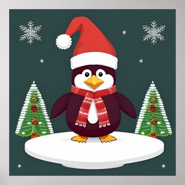 Roter Pinguin der Weihnachtsmannmütze Poster (Vorne)