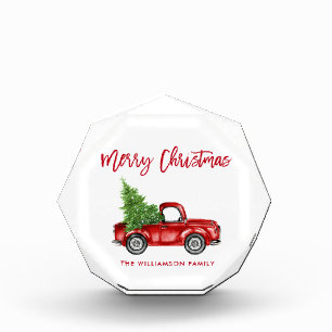 Roter Pinsel Schrift Vintage LKW Weihnachten Fotoblock