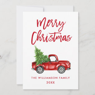 Roter Pinsel Schrift Vintage-LKW Weihnachtsbaum Feiertagskarte
