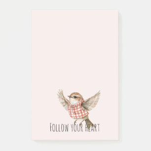 Roter Plaidstreifen-Vogel mit rosafarbenem Hauch Post-it Klebezettel